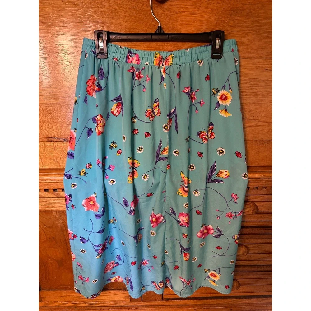 Graver Studio Y2K 3 Piece Set Butterfly Cardigan Shirt Skirt Pink Teal Fairy XL